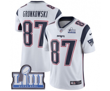 Youth New England Patriots #87 Rob Gronkowski White Nike NFL Road Vapor Untouchable Super Bowl LIII Bound Limited Jersey