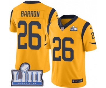 #26 Limited Mark Barron Gold Nike NFL Youth Jersey Los Angeles Rams Rush Vapor Untouchable Super Bowl LIII Bound