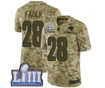 #28 Limited Marshall Faulk Camo Nike NFL Youth Jersey Los Angeles Rams 2018 Salute to Service Super Bowl LIII Bound