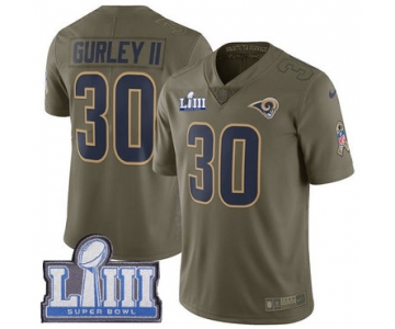 #30 Limited Todd Gurley Olive Nike NFL Youth Jersey Los Angeles Rams 2017 Salute to Service Super Bowl LIII Bound