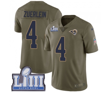 #4 Limited Greg Zuerlein Olive Nike NFL Youth Jersey Los Angeles Rams 2017 Salute to Service Super Bowl LIII Bound