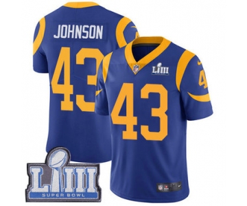 #43 Limited John Johnson Royal Blue Nike NFL Alternate Youth Jersey Los Angeles Rams Vapor Untouchable Super Bowl LIII Bound
