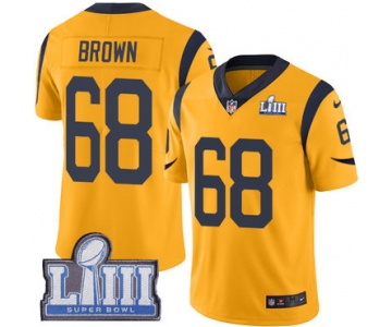 Youth Los Angeles Rams #68 Jamon Brown Gold Nike NFL Rush Vapor Untouchable Super Bowl LIII Bound Limited Jersey