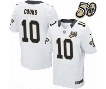 Men's New Orleans Saints #10 Brandin Cooks White 50th Season Patch Stitched NFL Nike Elite Jersey