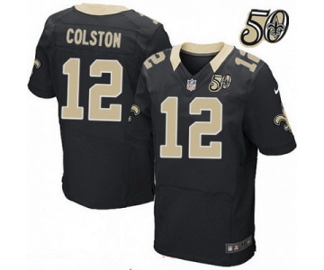 Men's New Orleans Saints #12 Marques Colston Black 50th Season Patch Stitched NFL Nike Elite Jersey