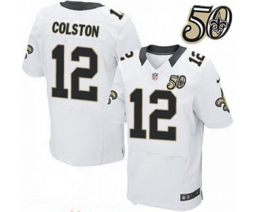 Men's New Orleans Saints #12 Marques Colston White 50th Season Patch Stitched NFL Nike Elite Jersey