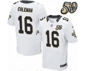 Men's New Orleans Saints #16 Brandon Coleman White 50th Season Patch Stitched NFL Nike Elite Jersey