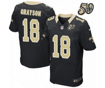 Men's New Orleans Saints #18 Garrett Grayson Black 50th Season Patch Stitched NFL Nike Elite Jersey