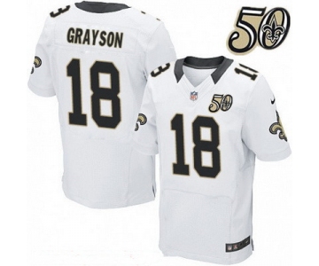 Men's New Orleans Saints #18 Garrett Grayson White 50th Season Patch Stitched NFL Nike Elite Jersey