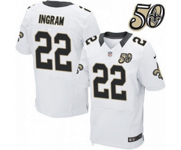 Men's New Orleans Saints #22 Mark Ingram White 50th Season Patch Stitched NFL Nike Elite Jersey