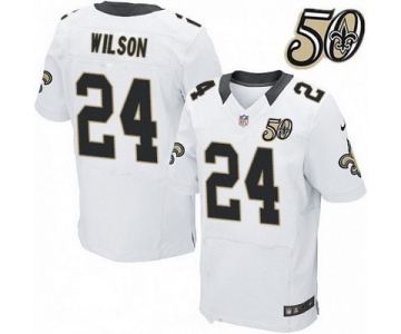 Men's New Orleans Saints #24 Kyle Wilson White 50th Season Patch Stitched NFL Nike Elite Jersey