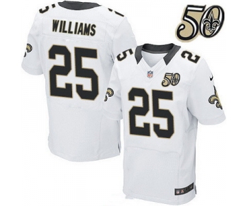 Men's New Orleans Saints #25 P. J. Wlilliams White 50th Season Patch Stitched NFL Nike Elite Jersey