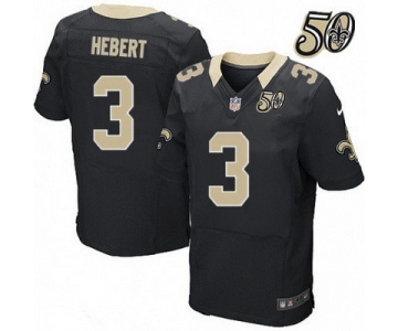 Men's New Orleans Saints #3 Bobby Hebert Black 50th Season Patch Stitched NFL Nike Elite Jersey