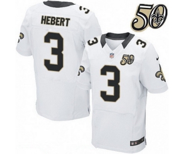 Men's New Orleans Saints #3 Bobby Hebert White 50th Season Patch Stitched NFL Nike Elite Jersey