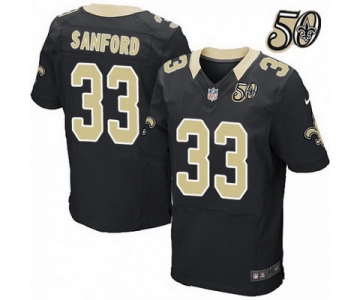 Men's New Orleans Saints #33 Jamarca Sanford Black 50th Season Patch Stitched NFL Nike Elite Jersey