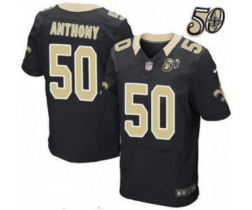 Men's New Orleans Saints #50 Stephone Anthony Black 50th Season Patch Stitched NFL Nike Elite Jersey