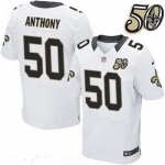 Men's New Orleans Saints #50 Stephone Anthony White 50th Season Patch Stitched NFL Nike Elite Jersey