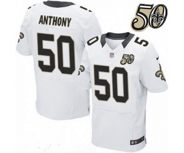 Men's New Orleans Saints #50 Stephone Anthony White 50th Season Patch Stitched NFL Nike Elite Jersey