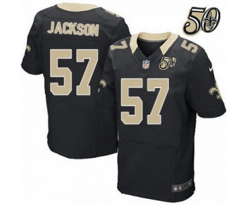 Men's New Orleans Saints #57 Rickey Jackson Black 50th Season Patch Stitched NFL Nike Elite Jersey