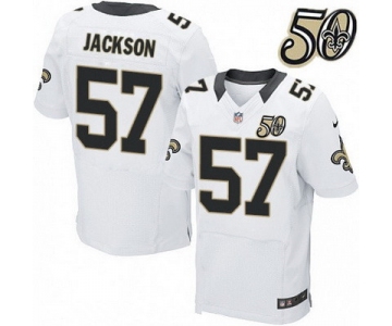 Men's New Orleans Saints #57 Rickey Jackson White 50th Season Patch Stitched NFL Nike Elite Jersey