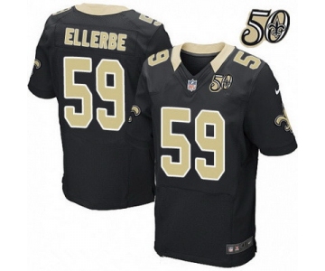 Men's New Orleans Saints #59 Dannell Ellerbe Black 50th Season Patch Stitched NFL Nike Elite Jersey