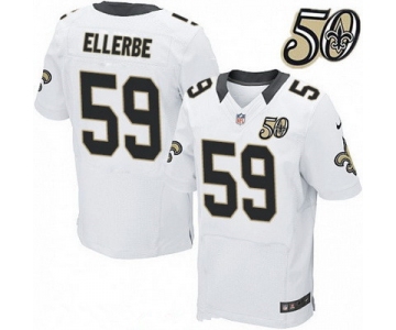 Men's New Orleans Saints #59 Dannell Ellerbe White 50th Season Patch Stitched NFL Nike Elite Jersey