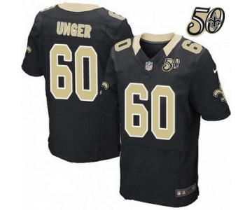 Men's New Orleans Saints #60 Max Unger Black 50th Season Patch Stitched NFL Nike Elite Jersey