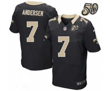 Men's New Orleans Saints #7 Morten Andersen Black 50th Season Patch Stitched NFL Nike Elite Jersey