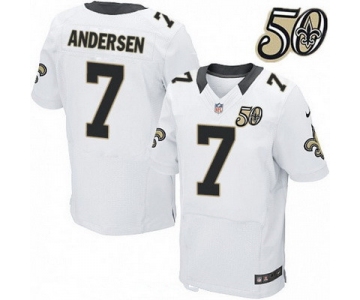 Men's New Orleans Saints #7 Morten Andersen White 50th Season Patch Stitched NFL Nike Elite Jersey