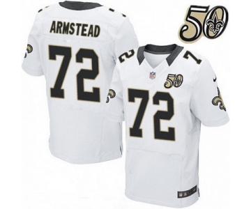 Men's New Orleans Saints #72 Terron Armstead White 50th Season Patch Stitched NFL Nike Elite Jersey