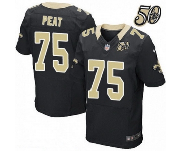 Men's New Orleans Saints #75 Andrus Peat Black 50th Season Patch Stitched NFL Nike Elite Jersey