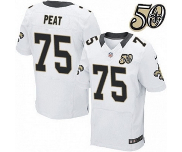 Men's New Orleans Saints #75 Andrus Peat White 50th Season Patch Stitched NFL Nike Elite Jersey