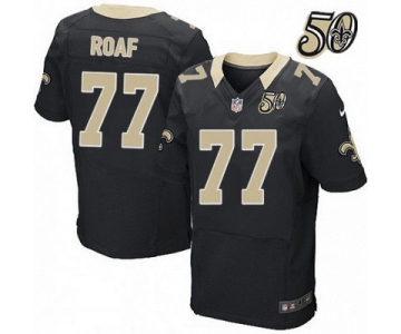 Men's New Orleans Saints #77 Willie Roaf Black 50th Season Patch Stitched NFL Nike Elite Jersey