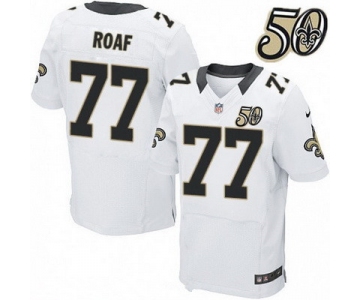 Men's New Orleans Saints #77 Willie Roaf White 50th Season Patch Stitched NFL Nike Elite Jersey