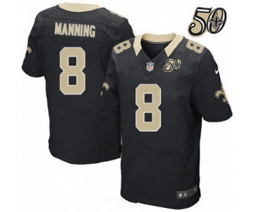 Men's New Orleans Saints #8 Archie Manning Black 50th Season Patch Stitched NFL Nike Elite Jersey