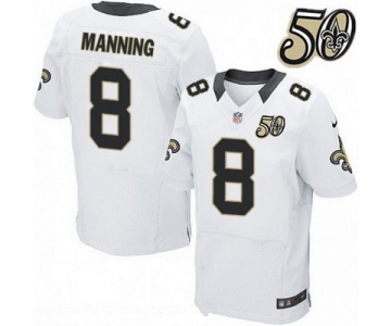 Men's New Orleans Saints #8 Archie Manning White 50th Season Patch Stitched NFL Nike Elite Jersey