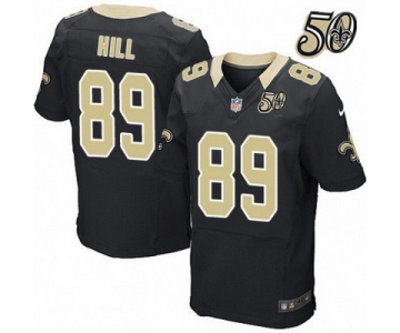 Men's New Orleans Saints #89 Josh Hill Black 50th Season Patch Stitched NFL Nike Elite Jersey