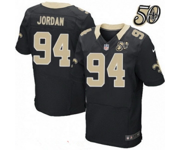 Men's New Orleans Saints #94 Cameron Jordan Black 50th Season Patch Stitched NFL Nike Elite Jersey