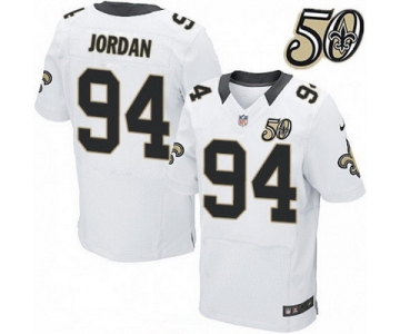 Men's New Orleans Saints #94 Cameron Jordan White 50th Season Patch Stitched NFL Nike Elite Jersey