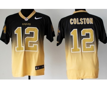 Nike New Orleans Saints #12 Marques Colston Black/Gold Fadeaway Elite Jersey