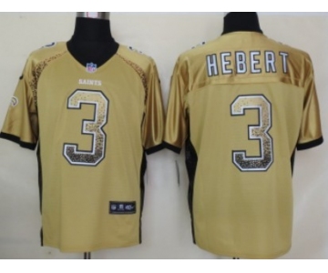 Nike New Orleans Saints #3 Bobby Hebert Drift Fashion Gold Elite Jersey