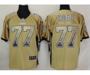 Nike New Orleans Saints #77 Willie Roaf Drift Fashion Gold Elite Jersey