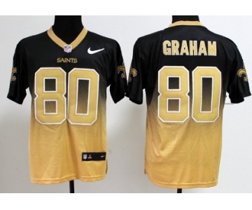 Nike New Orleans Saints #80 Jimmy Graham Black/Gold Fadeaway Elite Jersey