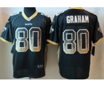 Nike New Orleans Saints #80 Jimmy Graham Drift Fashion Black Elite Jersey