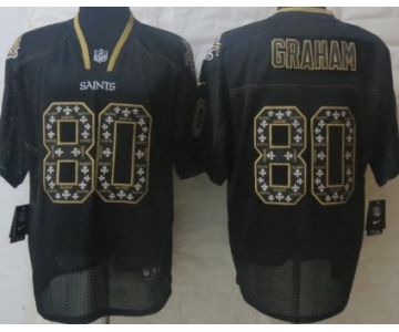 Nike New Orleans Saints #80 Jimmy Graham Lights Out Black Ornamented Elite Jersey