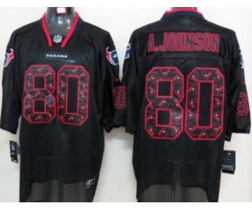 Nike Houston Texans #80 Andre Johnson Lights Out Black Ornamented Elite Jersey