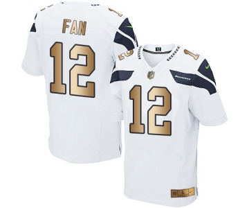 Nike Seahawks #12 Fan White Men's Stitched NFL Elite Gold Jersey