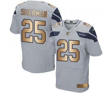 Nike Seahawks #25 Richard Sherman Grey Alternate Men's Stitched NFL Elite Gold Jersey