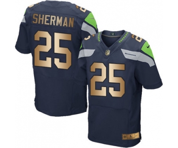 Nike Seahawks #25 Richard Sherman Steel Blue Team Color Men's Stitched NFL Elite Gold Jersey