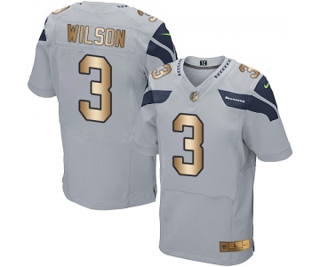 Nike Seahawks #3 Russell Wilson Grey Alternate Men's Stitched NFL Elite Gold Jersey